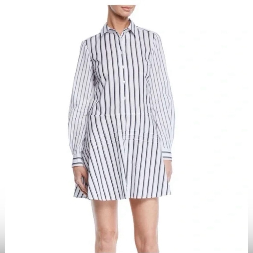 Derek Lam 10 Crosby white Striped Button-Down long sleeve crisp cotton Dress